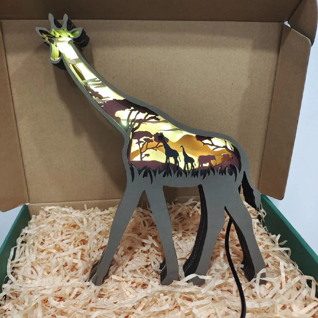 Giraffe Wooden Carving Light, Suitable For Bedroom, Bedside, Desk, Exquisite Night Light