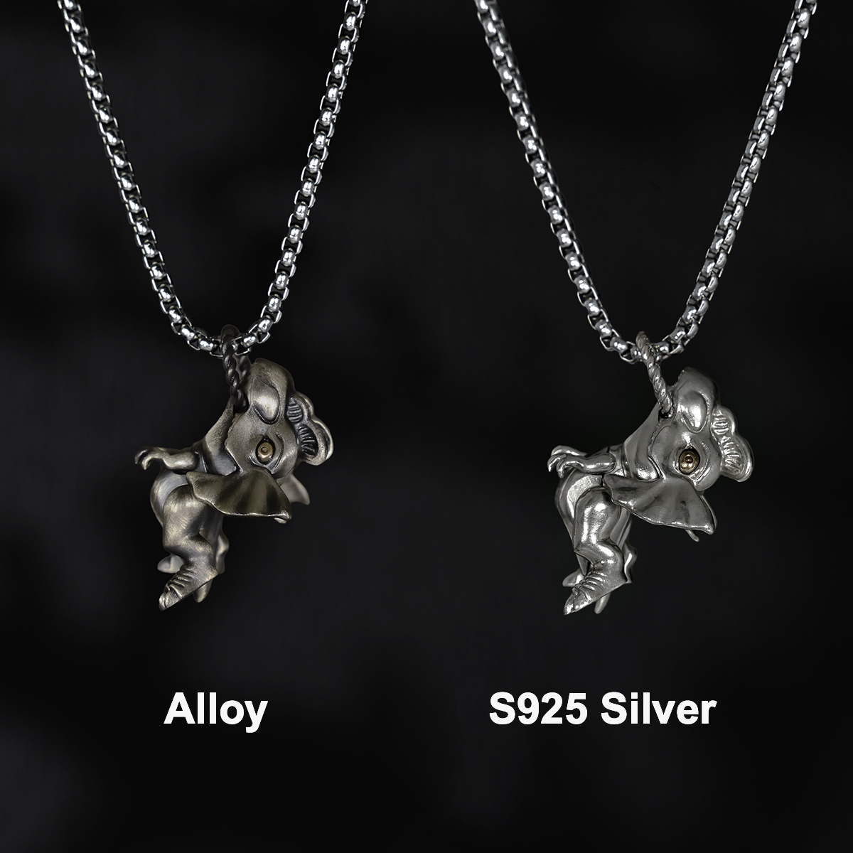 S925 Silver Artistic Dilophosaurus Dino Retro Pendant with Moveable Limbs and Biteable Mouth