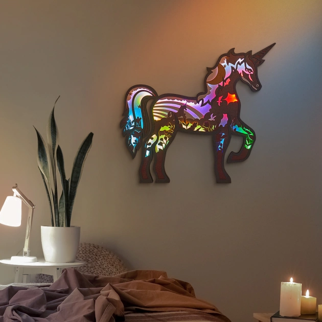 🦄Unicorn Wooden Night Light, Fairytale Themed Room Decor,Kid Gift, Housewarming Gift