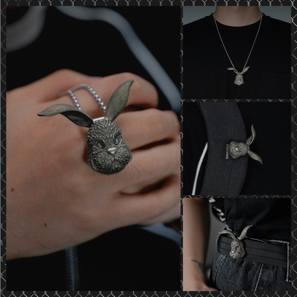 Rabbit Head Knife Pendant, Rabbit Head Necklace with Concealed Blade