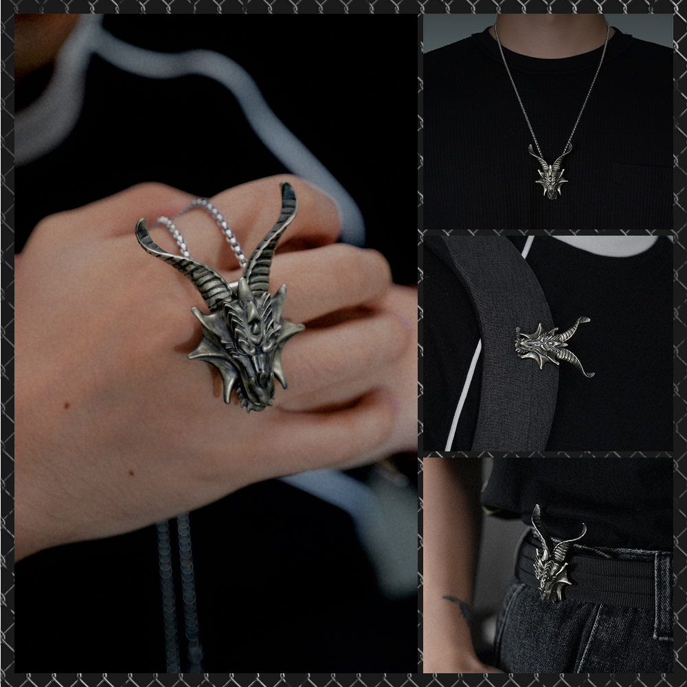 Dragon Head Knife Pendant, Dragon Head Necklace with Concealed Blade