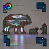 Grizzly Bears Wood Animal Statue Lamp with Voice Control and Remote Control