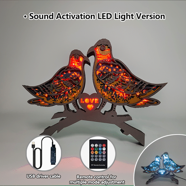 Turtledove 3D Wooden Carving,Suitable for Home Decoration,Holiday Gift,Art Night Light