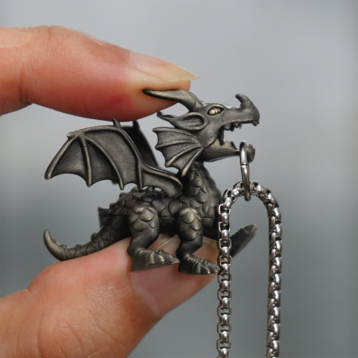 S925 Silver 2024 New Artistic Dragon Retro Pendant with Moveable Limbs and Biteable Mouth