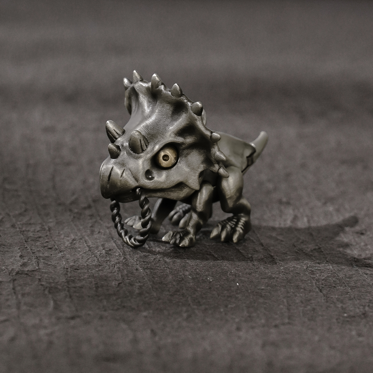 S925 Silver Artistic Triceratops Dino Retro Pendant with Moveable Limbs and Biteable Mouth