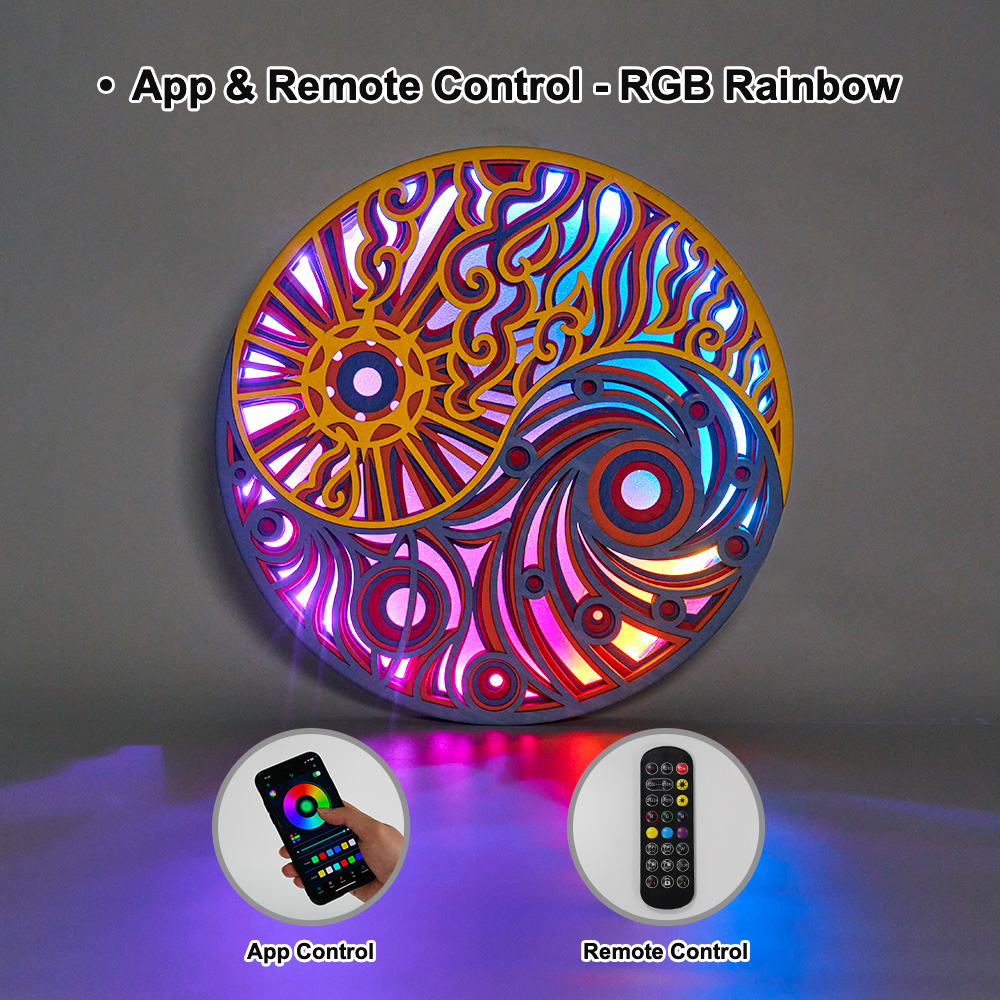 Tai Chi Diagram Wooden Night Light with APP Control and Remote Control