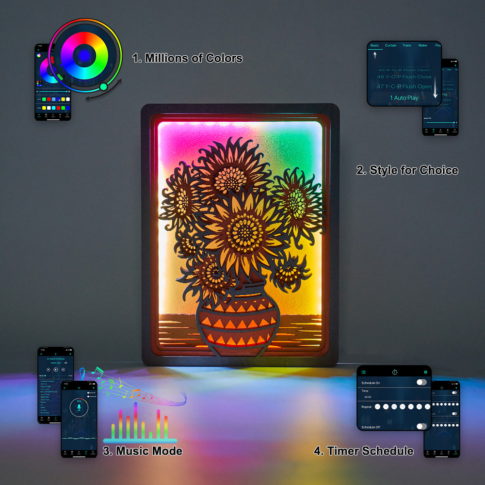 The Paris Sunflowers LED Wooden Night Light Gift for Mother's Day Home Desktop Decor