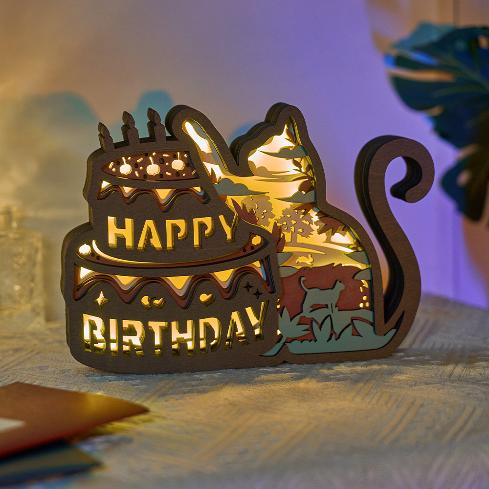 Birthday Music Box - Cake Wooden Night Light with App Control and Remote Control
