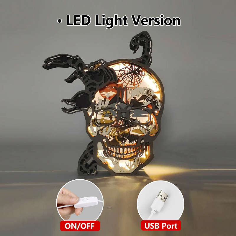 Scorpio Skull 3D Wooden Carving, Suitable for Home Decoration,Holiday Gift,Art Night Light