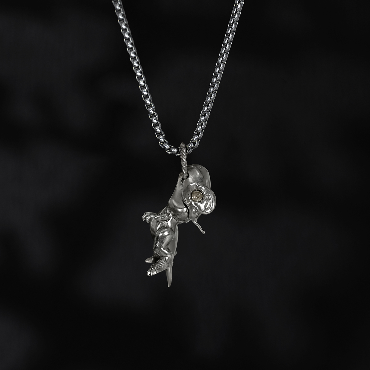 S925 Silver Artistic Dinosaur Retro Pendant with Moveable Limbs and Biteable Mouth