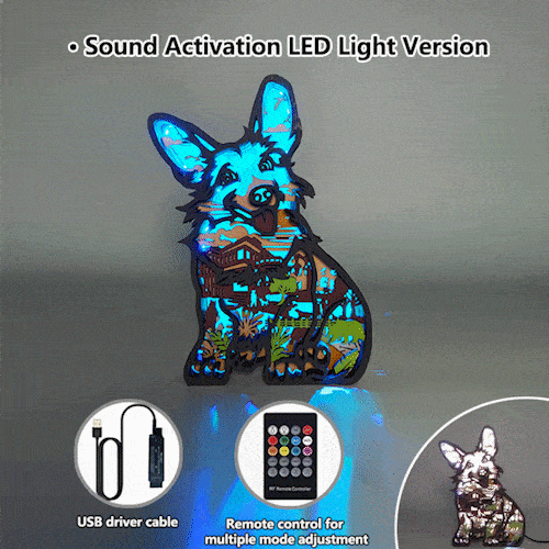 Corgi Wood Animal Statue Lamp with Voice Control and Remote Control
