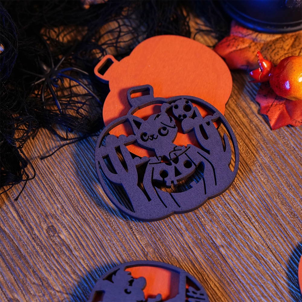 Halloween Wood Carving Ornaments, Doors & Windows Decorations Hanging Jack-o'-lantern Series