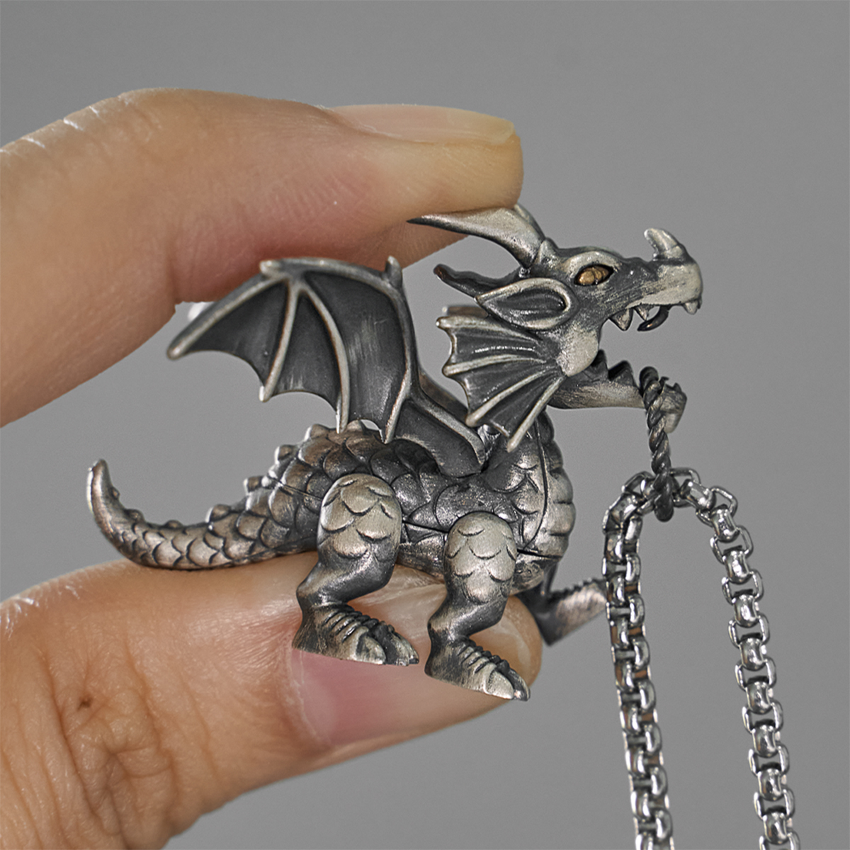 S925 Silver 2024 New Artistic Dragon Retro Pendant with Moveable Limbs and Biteable Mouth
