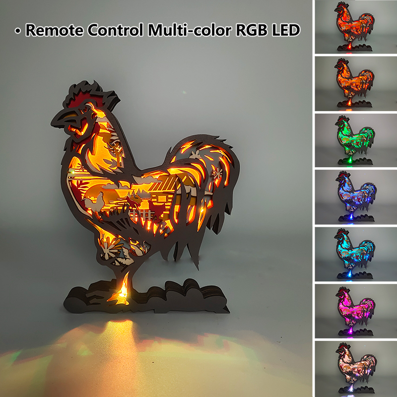 Rooster 3D Wooden Carving,Suitable for Home Decoration,Holiday Gift,Art Night Light