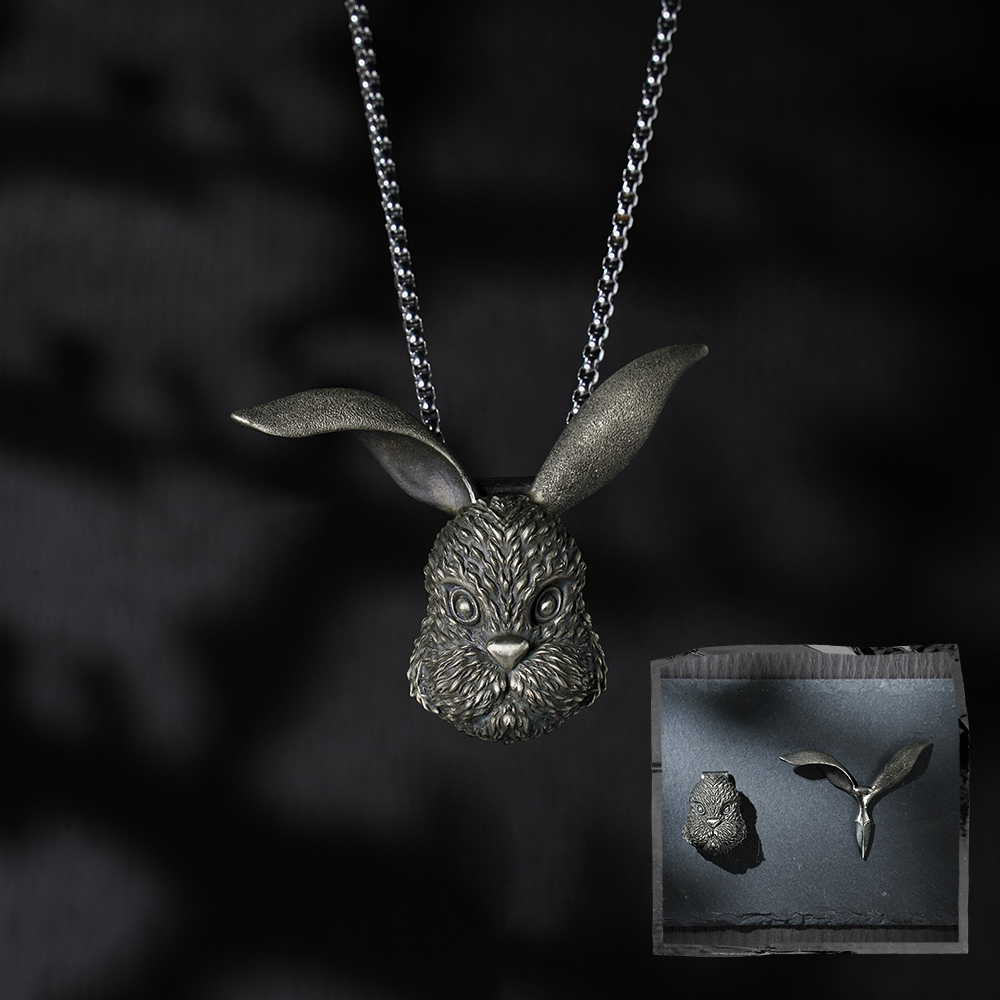 Rabbit Head Knife Pendant, Rabbit Head Necklace with Concealed Blade