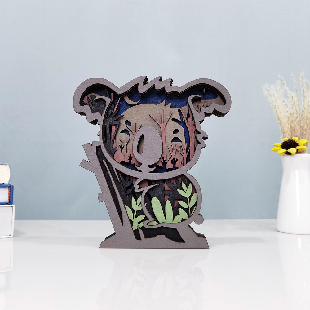 Cute Koala 3D Wooden Carving , Suitable for Home Decoration, Art Night Light