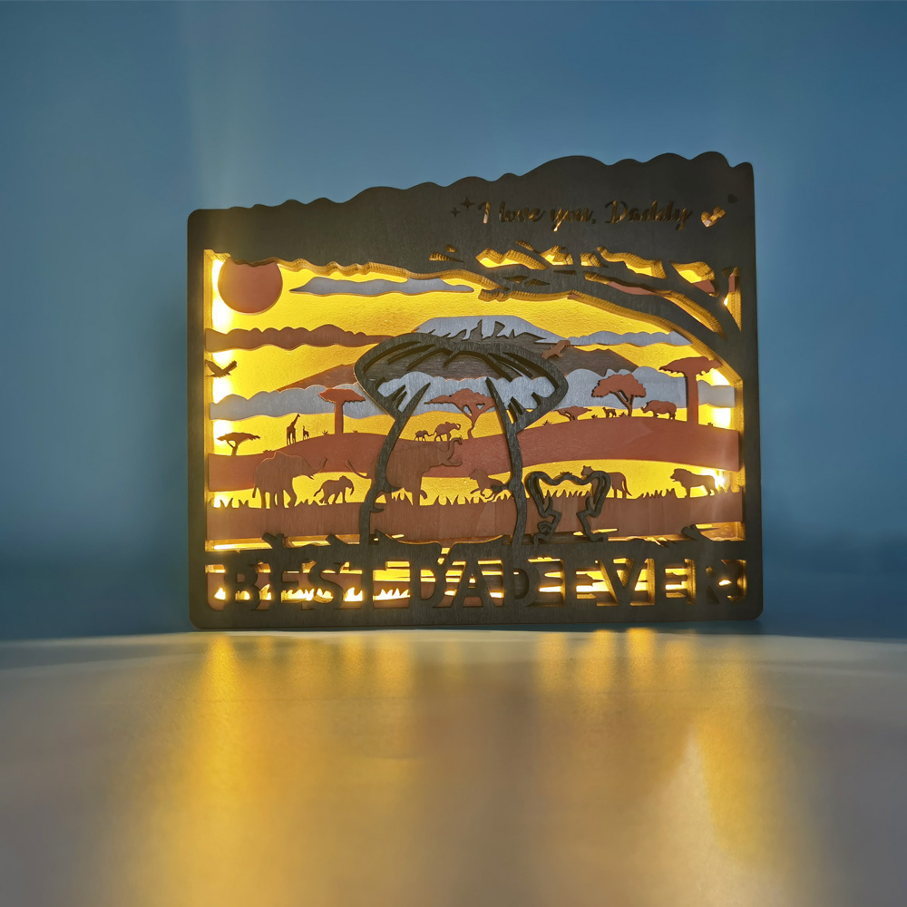 Frame-shape Elephant LED Wooden Night Light With Voice Control and Remote Control