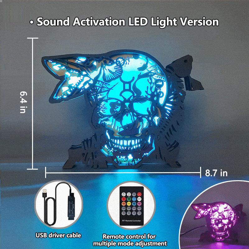 Pisces Skull 3D Wooden Carving,Suitable for Home Decoration,Holiday Gift,Art Night Light