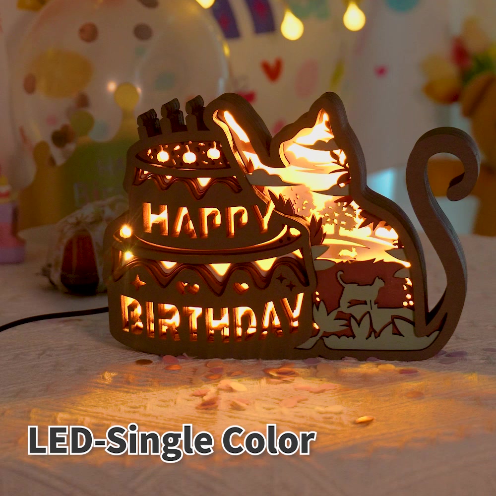 Birthday Music Box - Cake Wooden Night Light with App Control and Remote Control