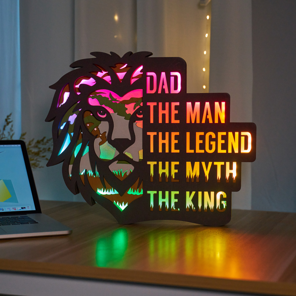 Lion King LED Wooden Night Light Gift for Father's Day Home Desktop Decor