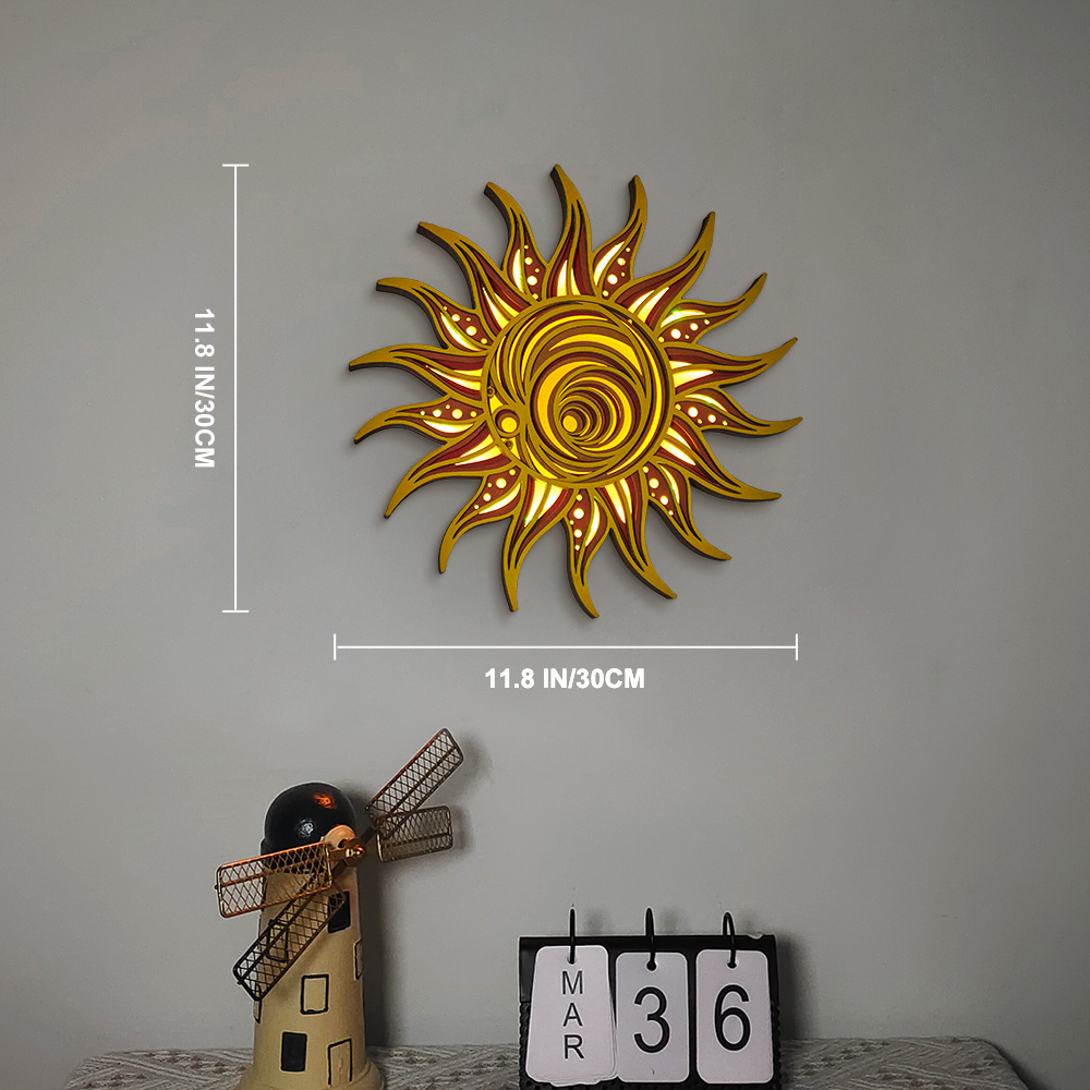 Sun 3D Wooden Carving, Suitable for Home Decoration, Holiday Gift, APP and Remote Control