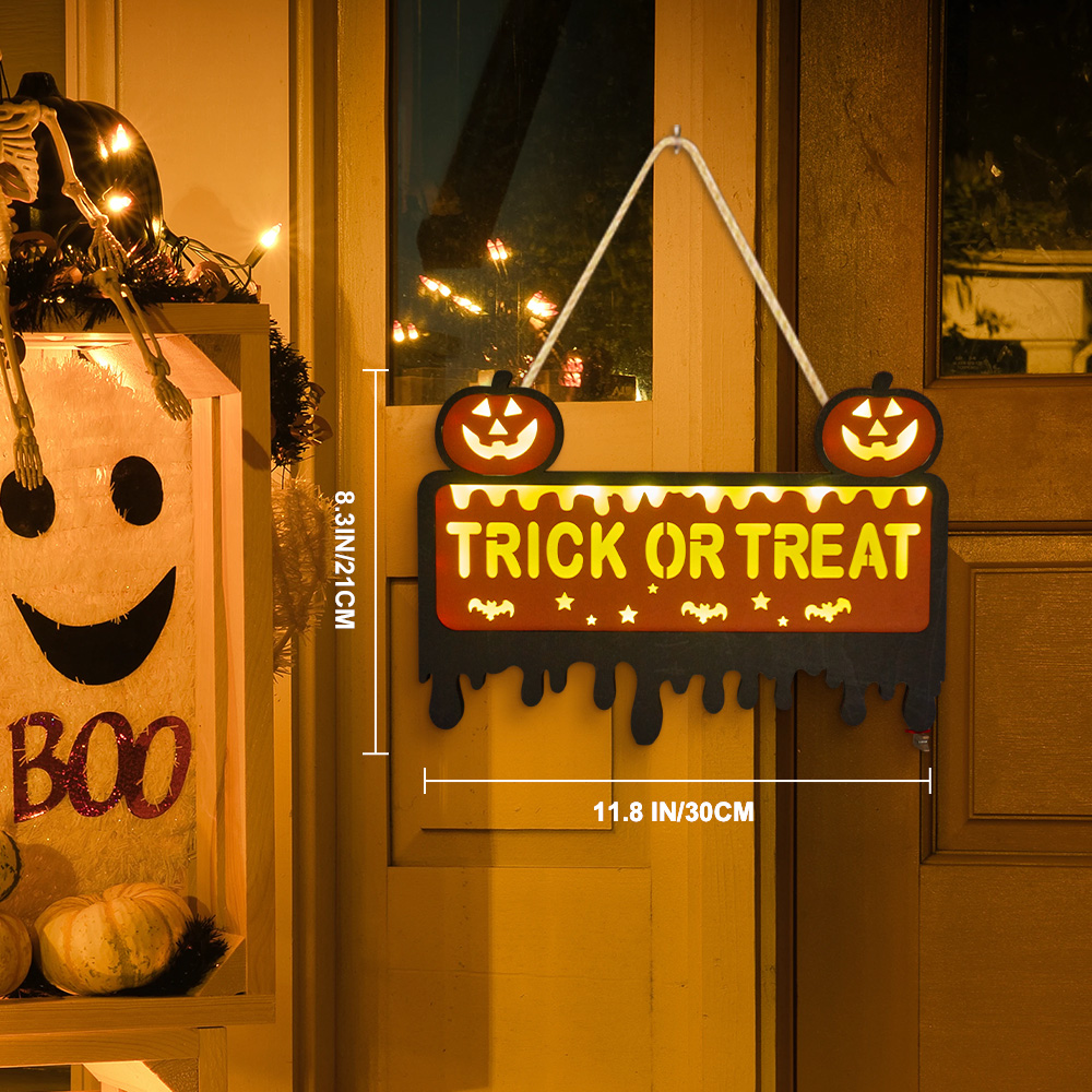 Halloween Trick or Treat 3D Wooden Carving, Suitable for Home Decoration, Holiday Gift