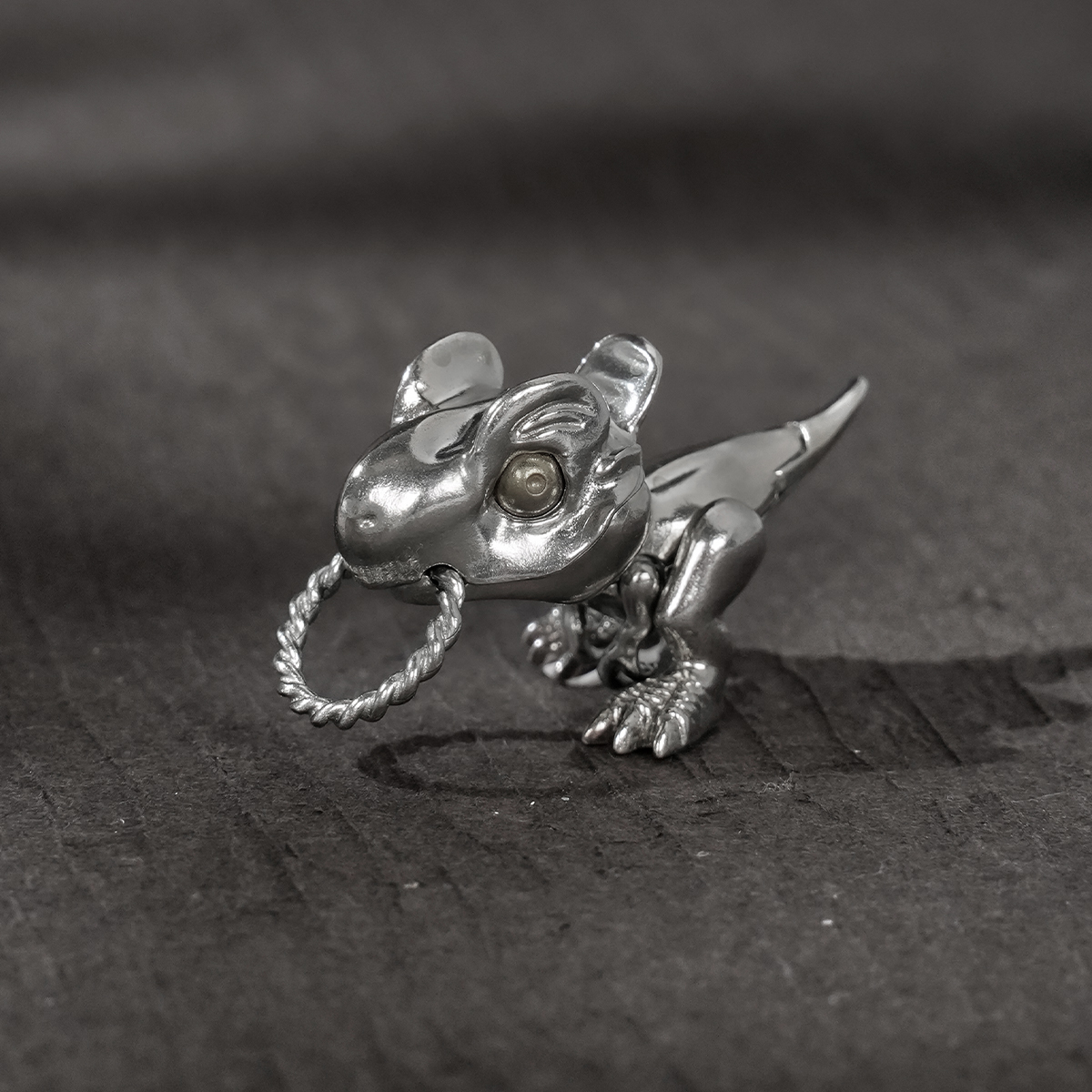 S925 Silver Artistic Dinosaur Retro Pendant with Moveable Limbs and Biteable Mouth