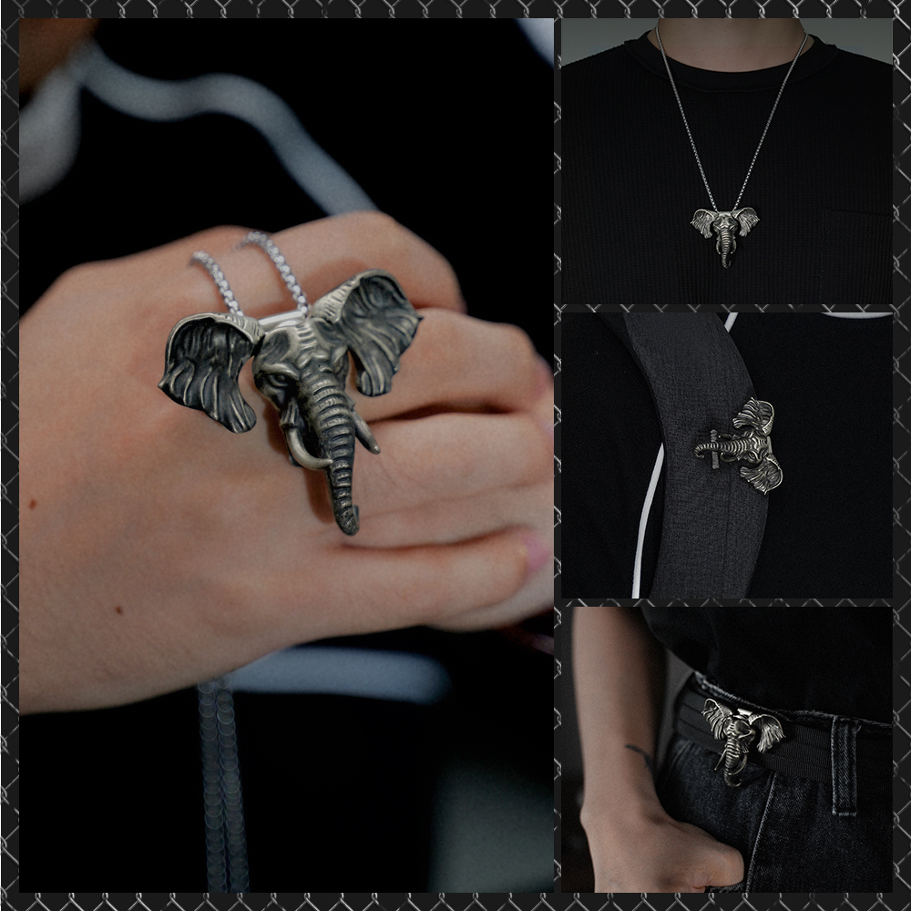 Elephant Head Knife Pendant, Elephant Head Necklace with Concealed Blade