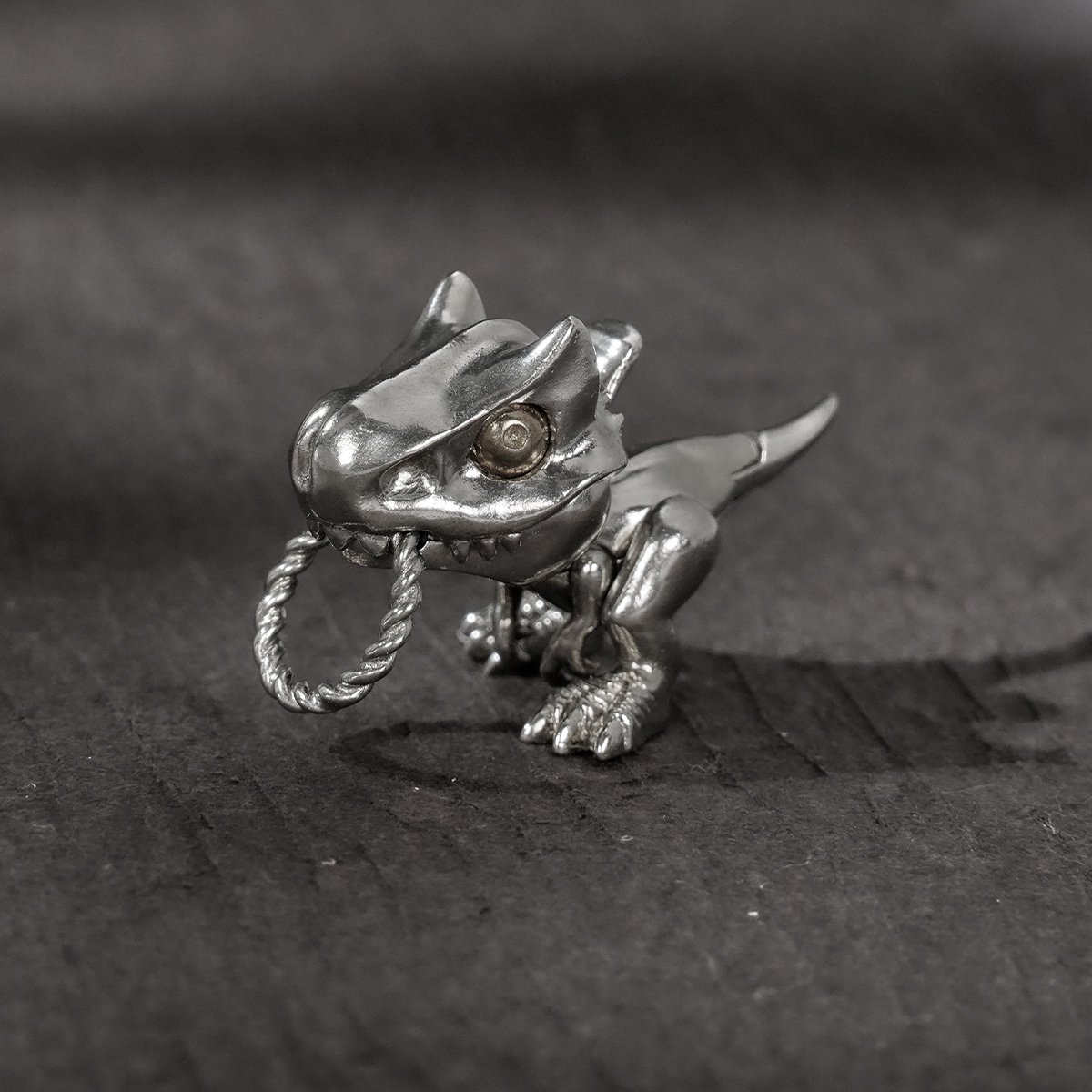 S925 Silver Artistic Carnotaurus Dino Retro Pendant with Moveable Limbs and Biteable Mouth