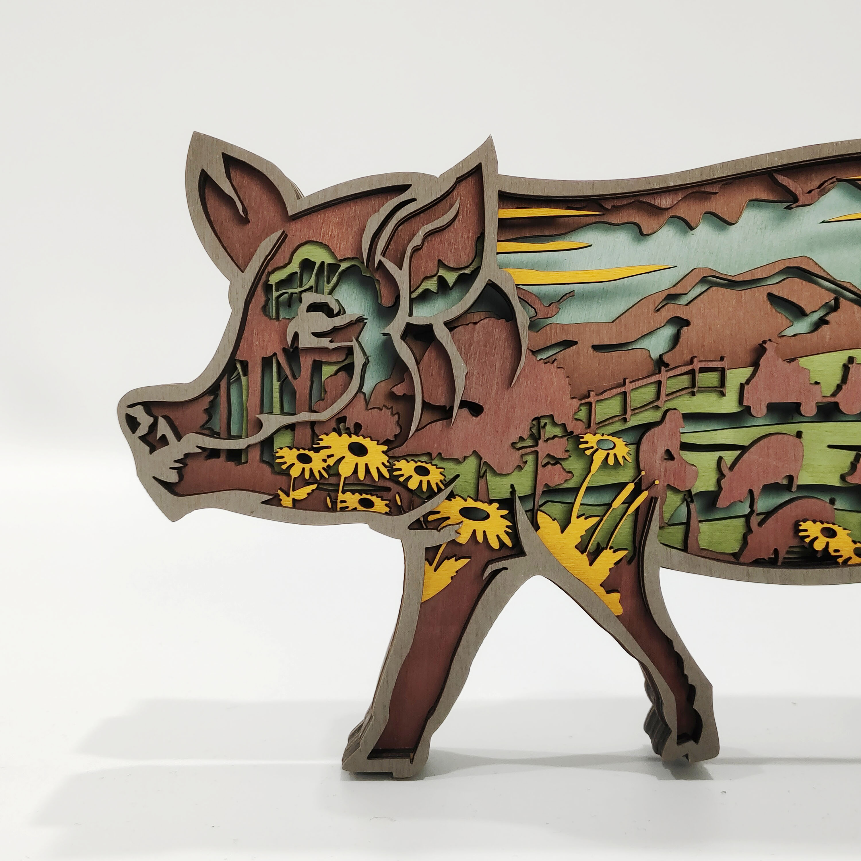 Pig Wooden Carving Light, Suitable For Bedroom, Bedside, Desk, Exquisite Night Light