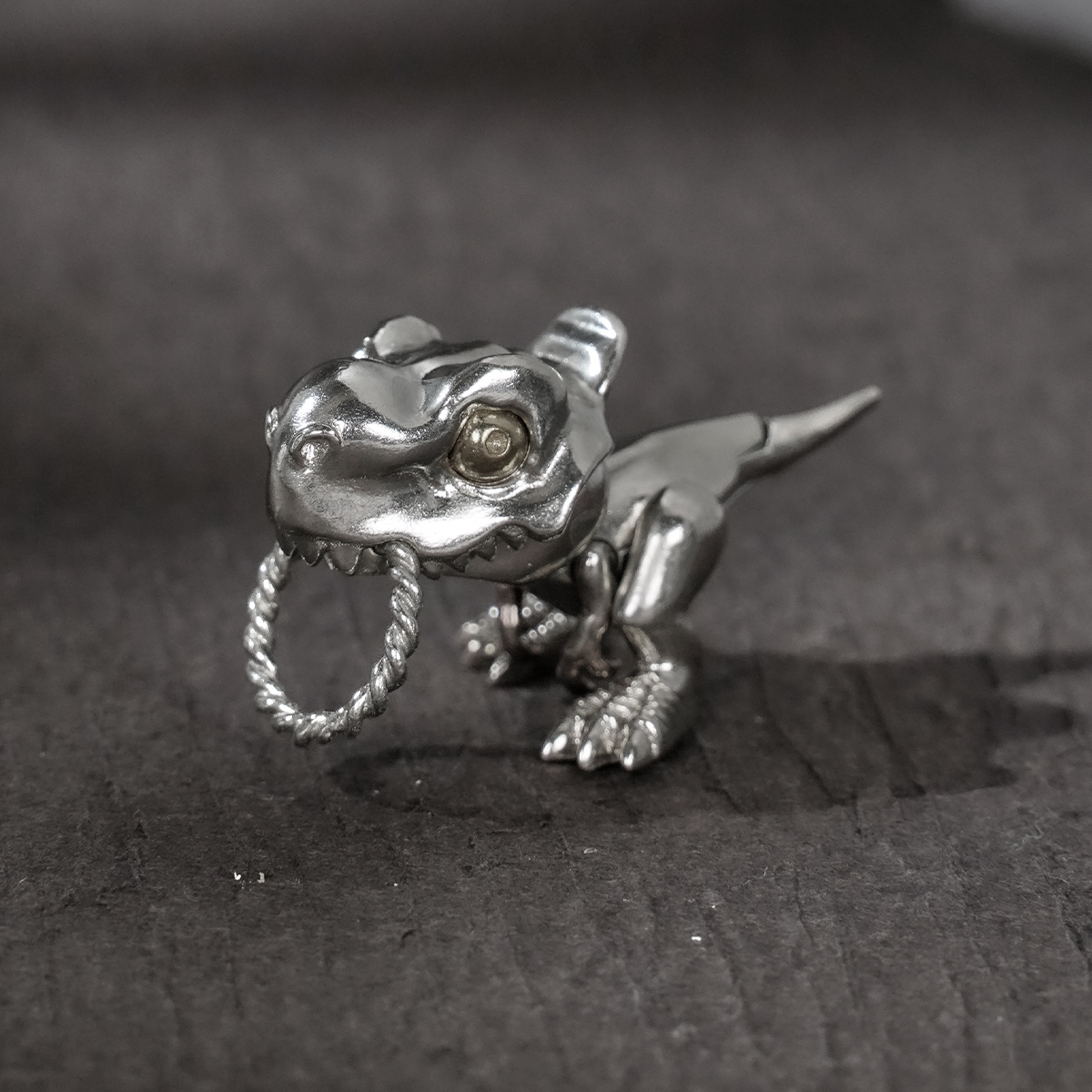 S925 Silver Artistic T-Rex Dino Retro Pendant with Moveable Limbs and Biteable Mouth