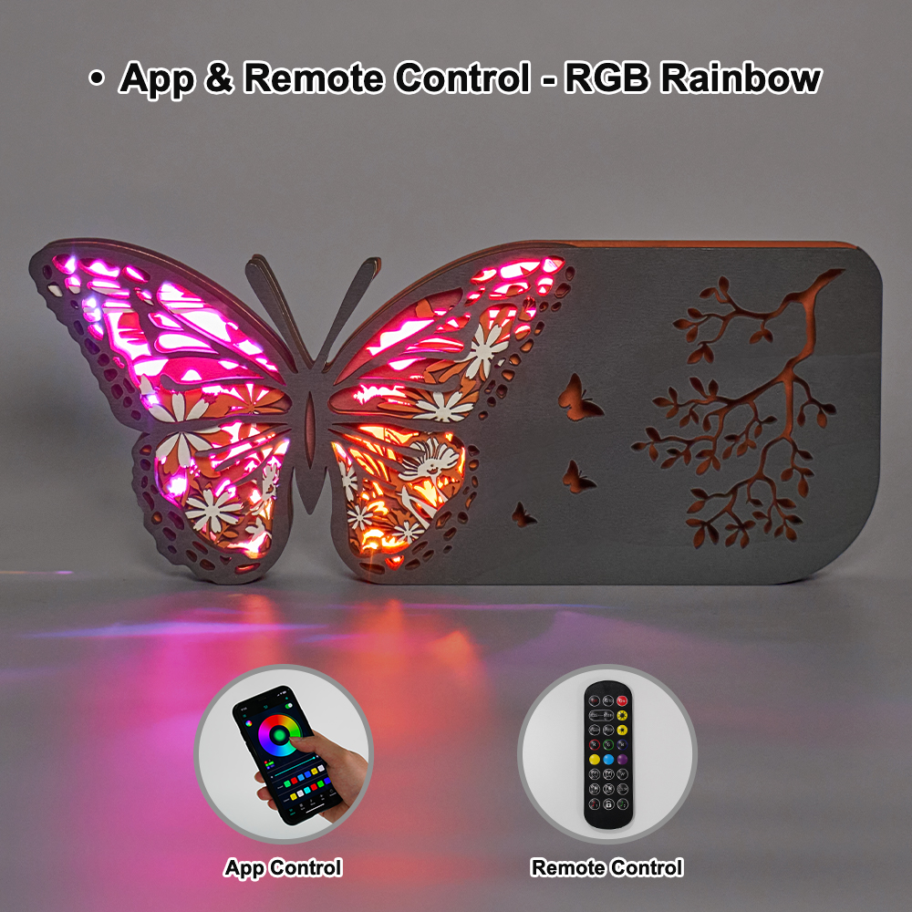 Butterfly Wooden Night Light and Pen holder with APP Control and Remote Control