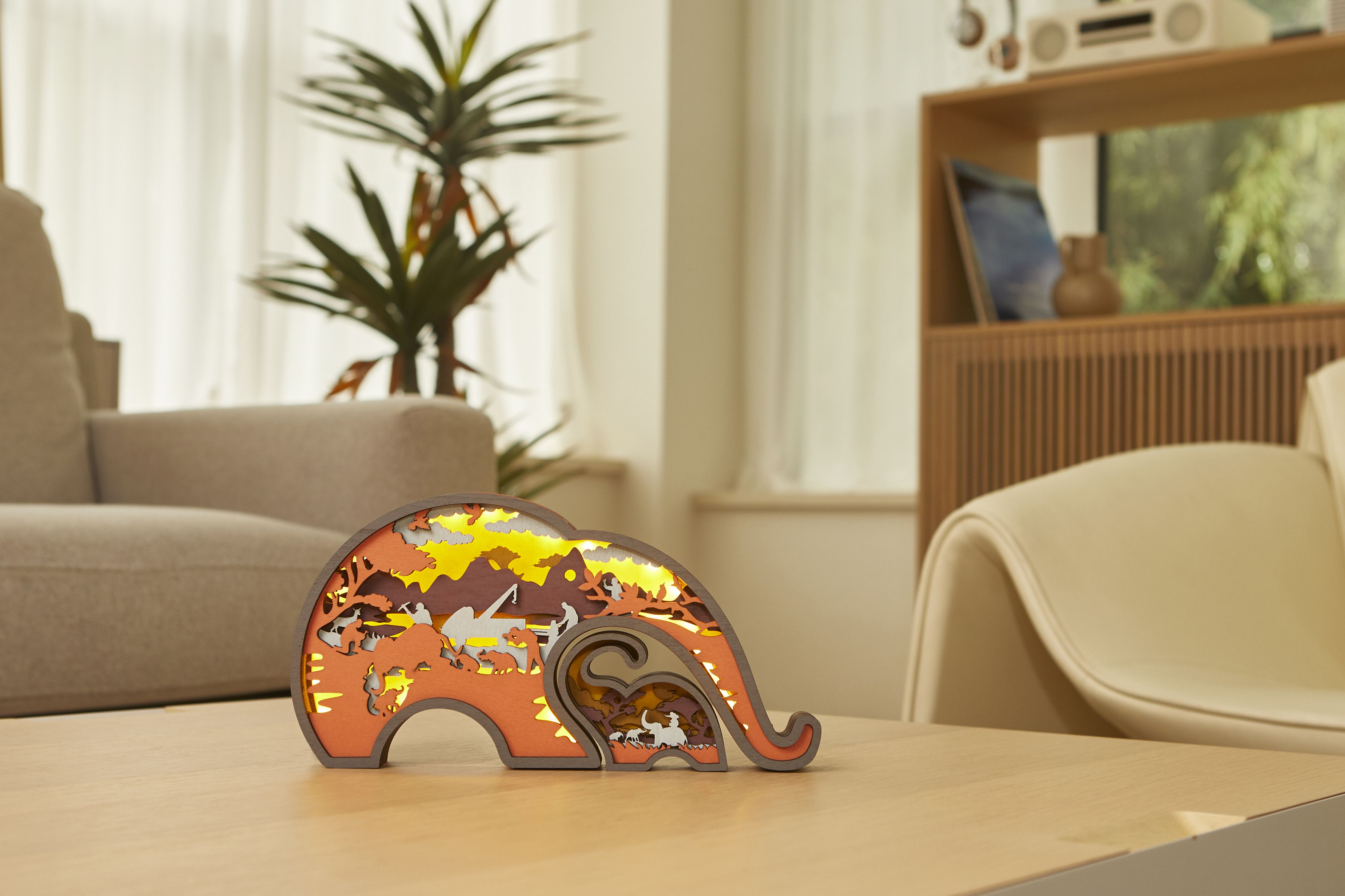 Elephant Protect Baby LED Wooden Night Light with Voice Control and Remote Control