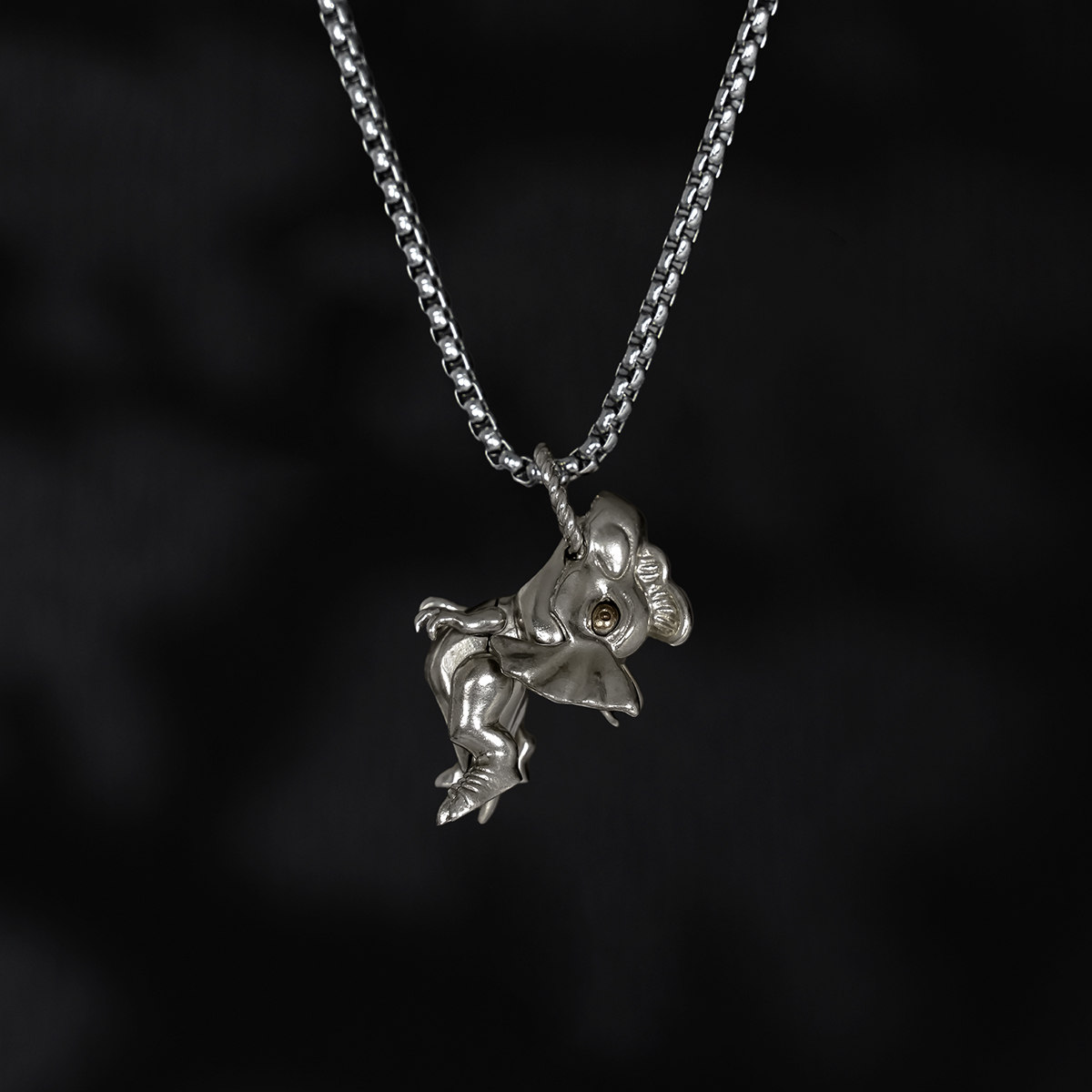 S925 Silver Artistic Dilophosaurus Dino Retro Pendant with Moveable Limbs and Biteable Mouth