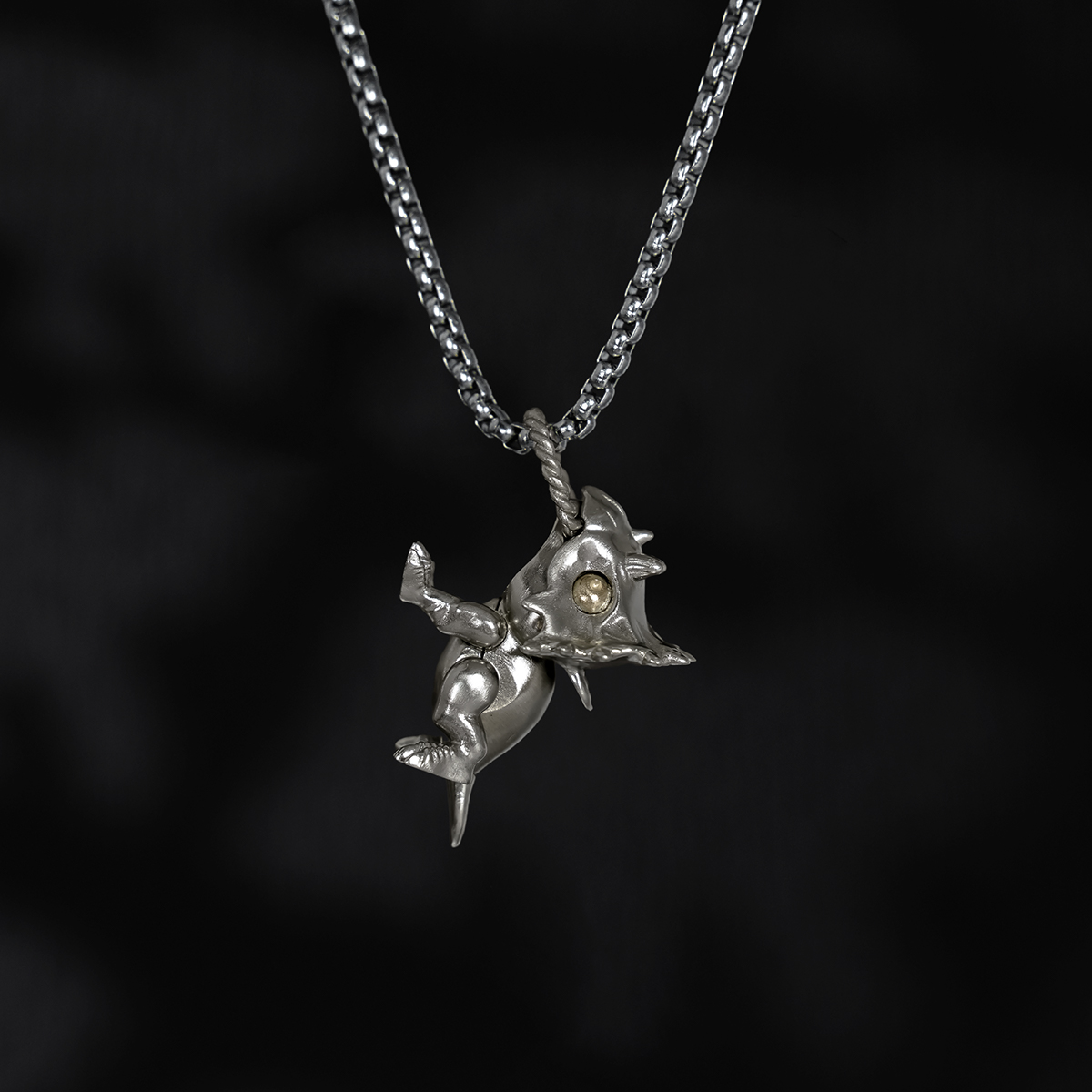 S925 Silver Artistic Triceratops Dino Retro Pendant with Moveable Limbs and Biteable Mouth