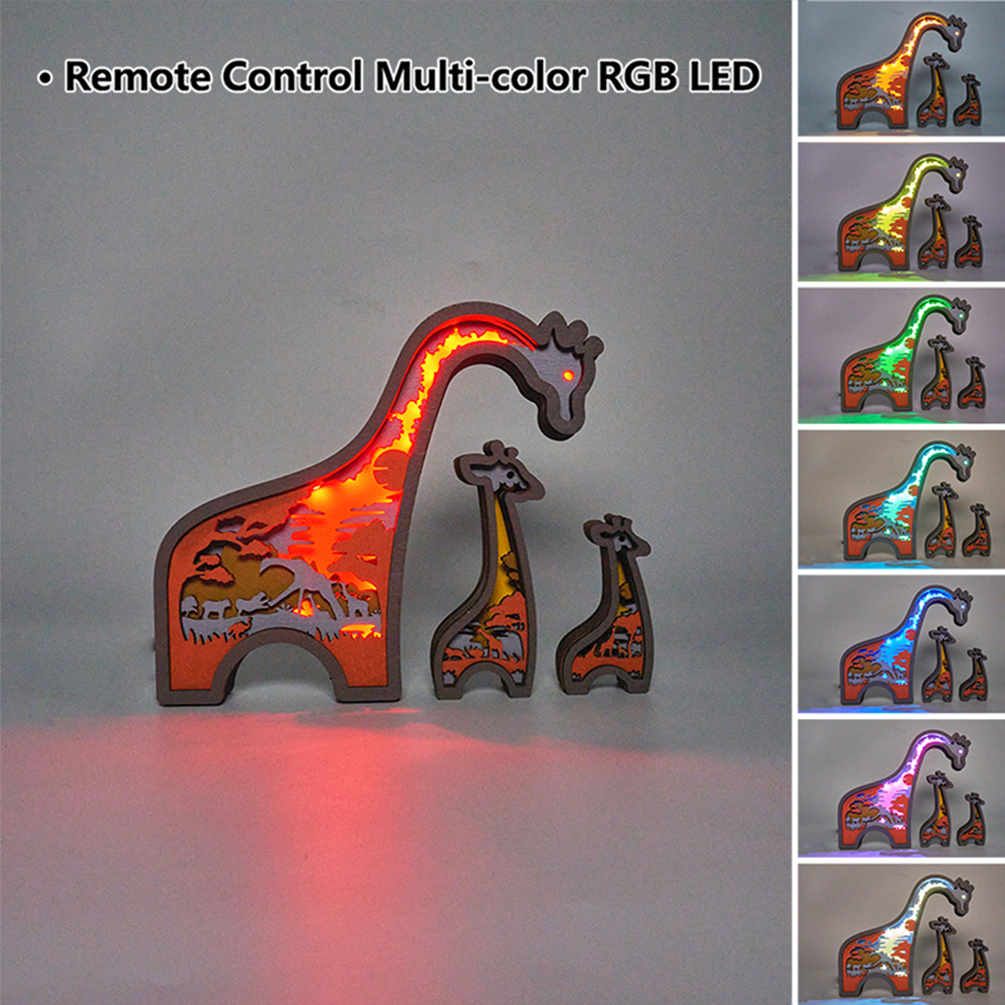 The Giraffe Family LED Wooden Night With Voice Control and Remote Control