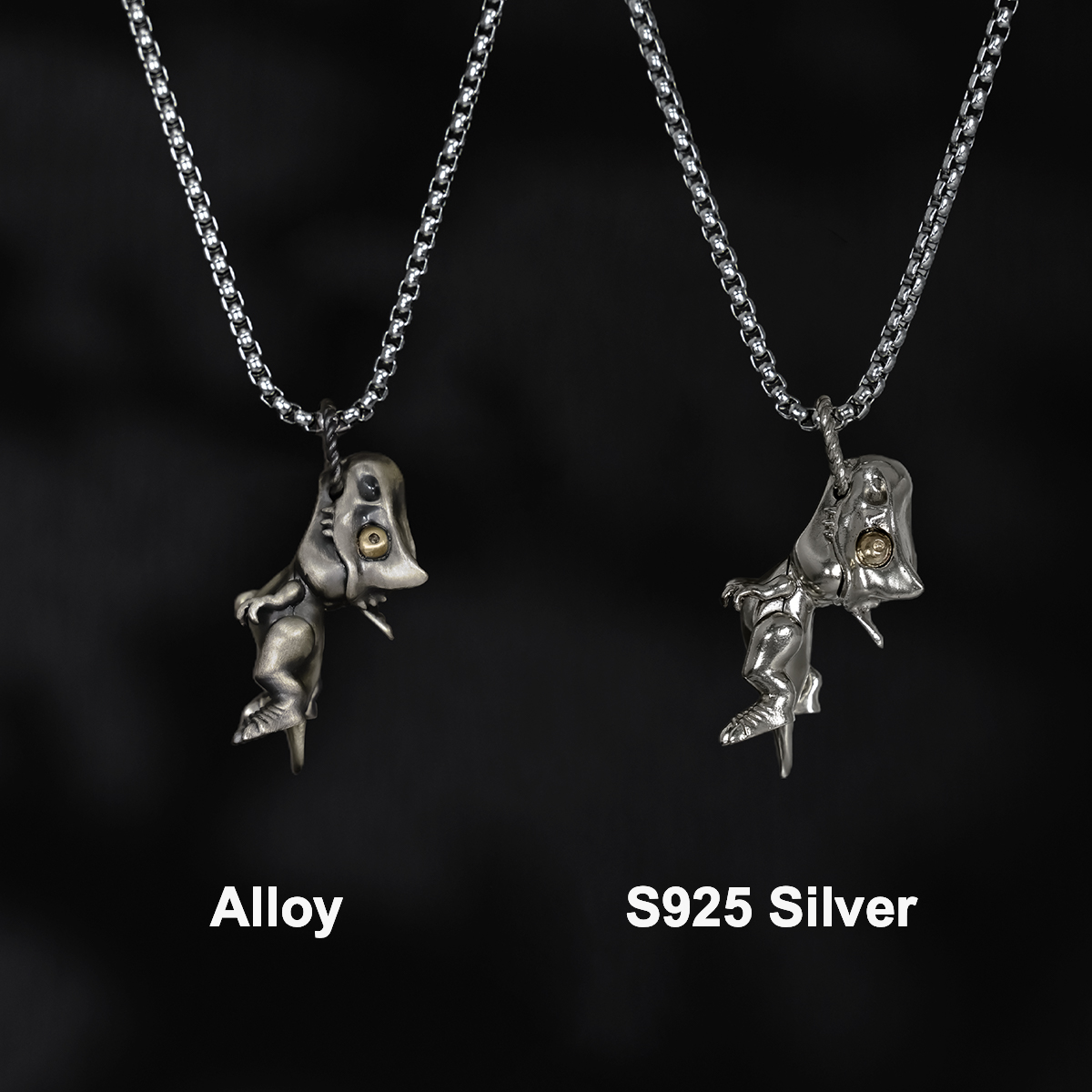 S925 Silver Artistic Carnotaurus Dino Retro Pendant with Moveable Limbs and Biteable Mouth