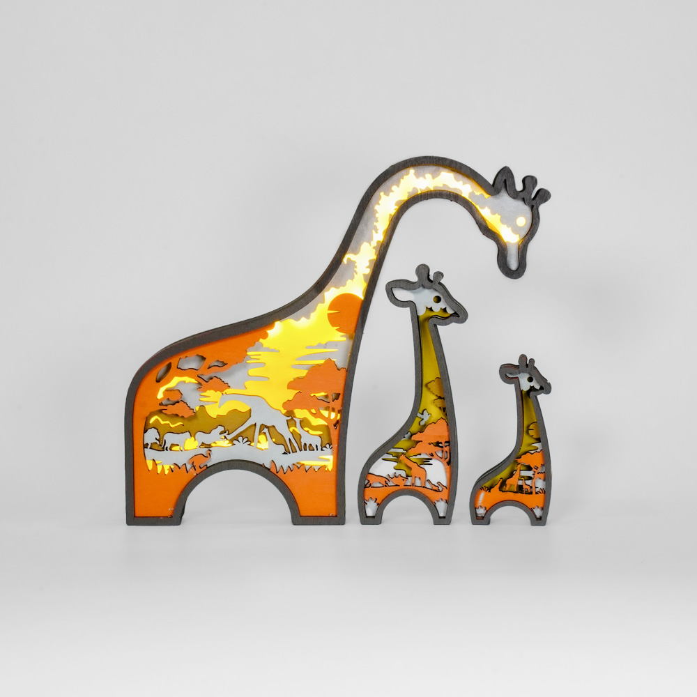 The Giraffe Family LED Wooden Night With Voice Control and Remote Control