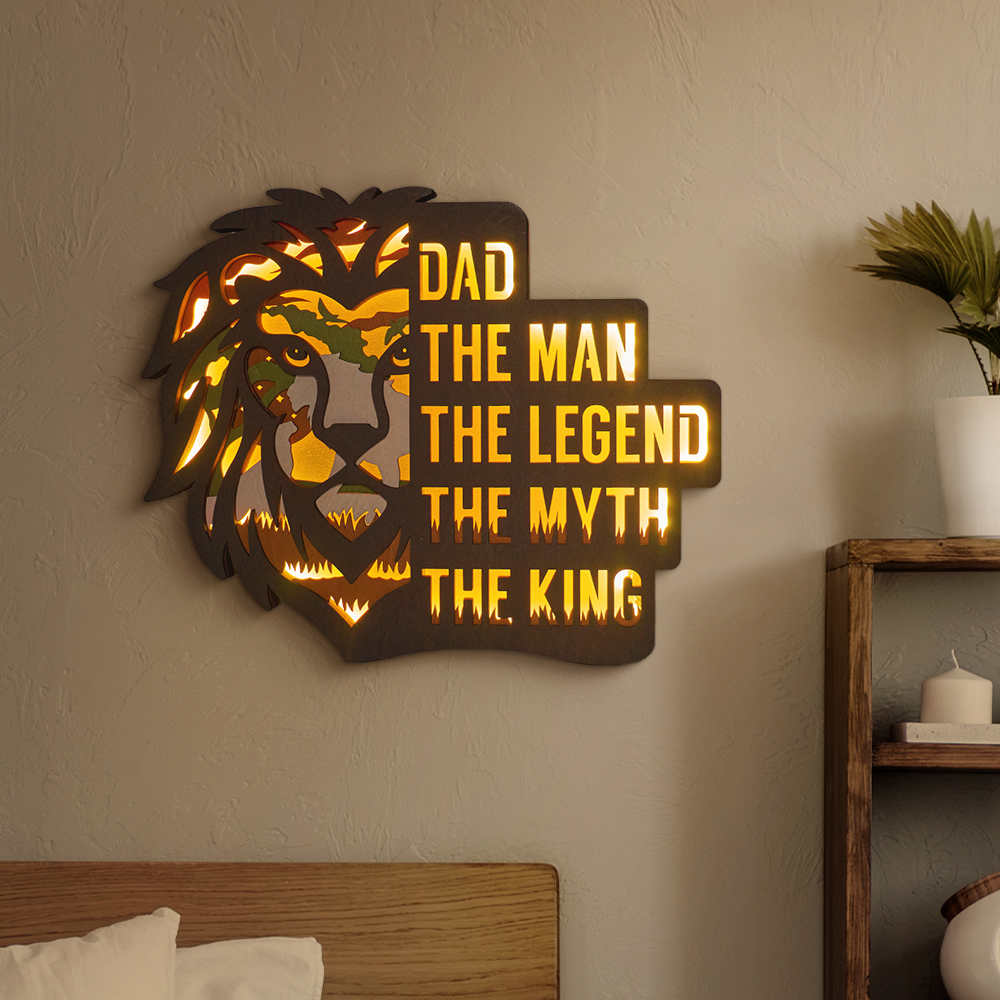 Lion King LED Wooden Night Light Gift for Father's Day Home Desktop Decor