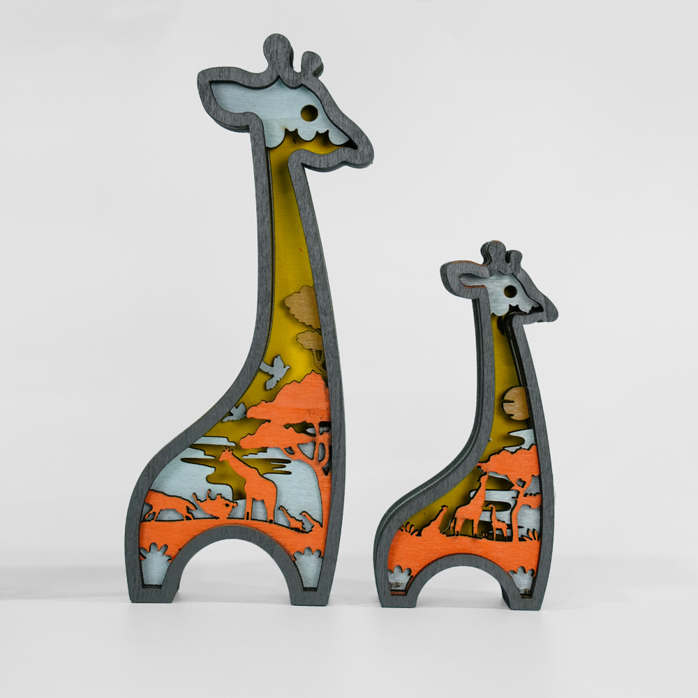 The Giraffe Family LED Wooden Night With Voice Control and Remote Control