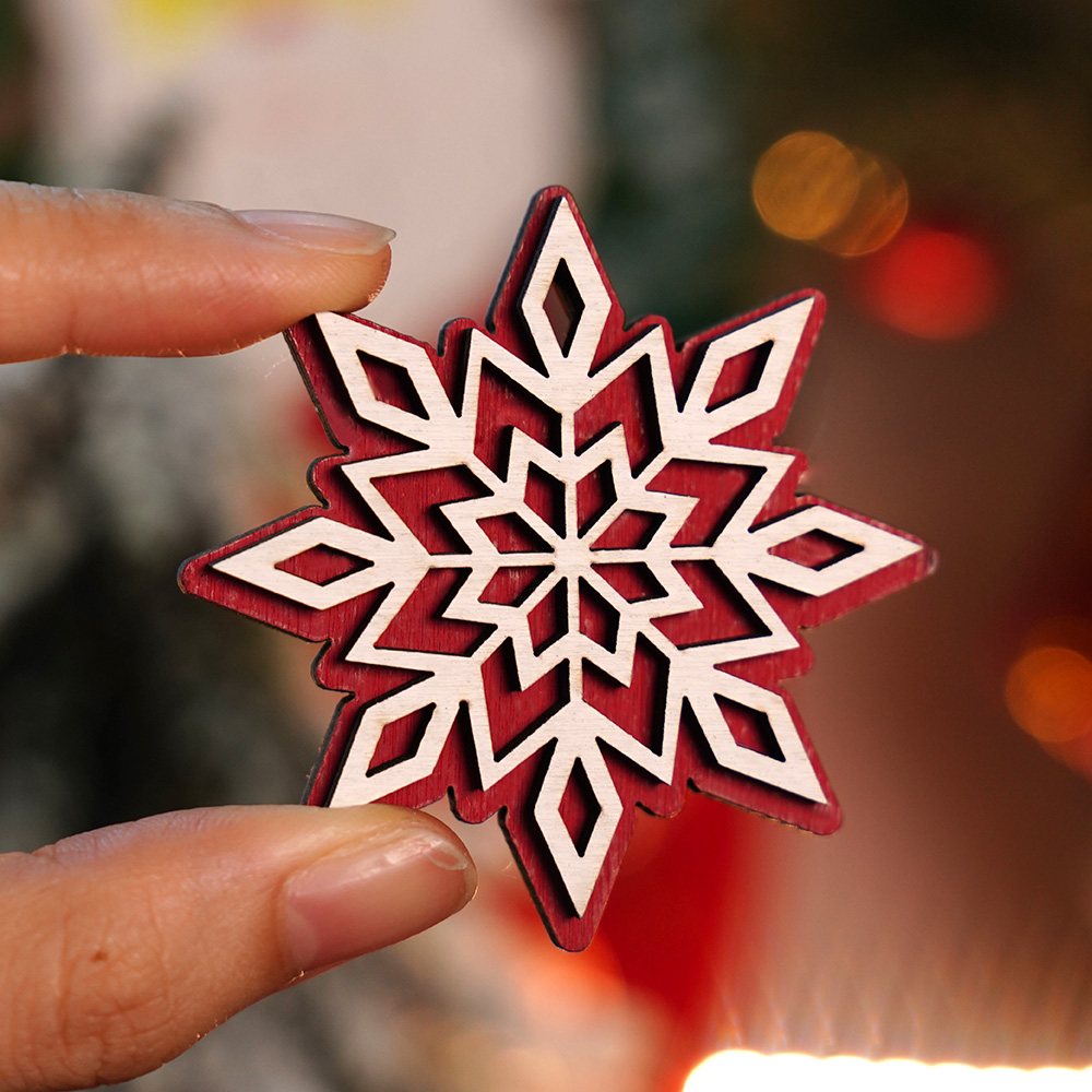 Christmas Tree Decorations Craft Hanging Snowy Scene Snowflake Carving Ornaments