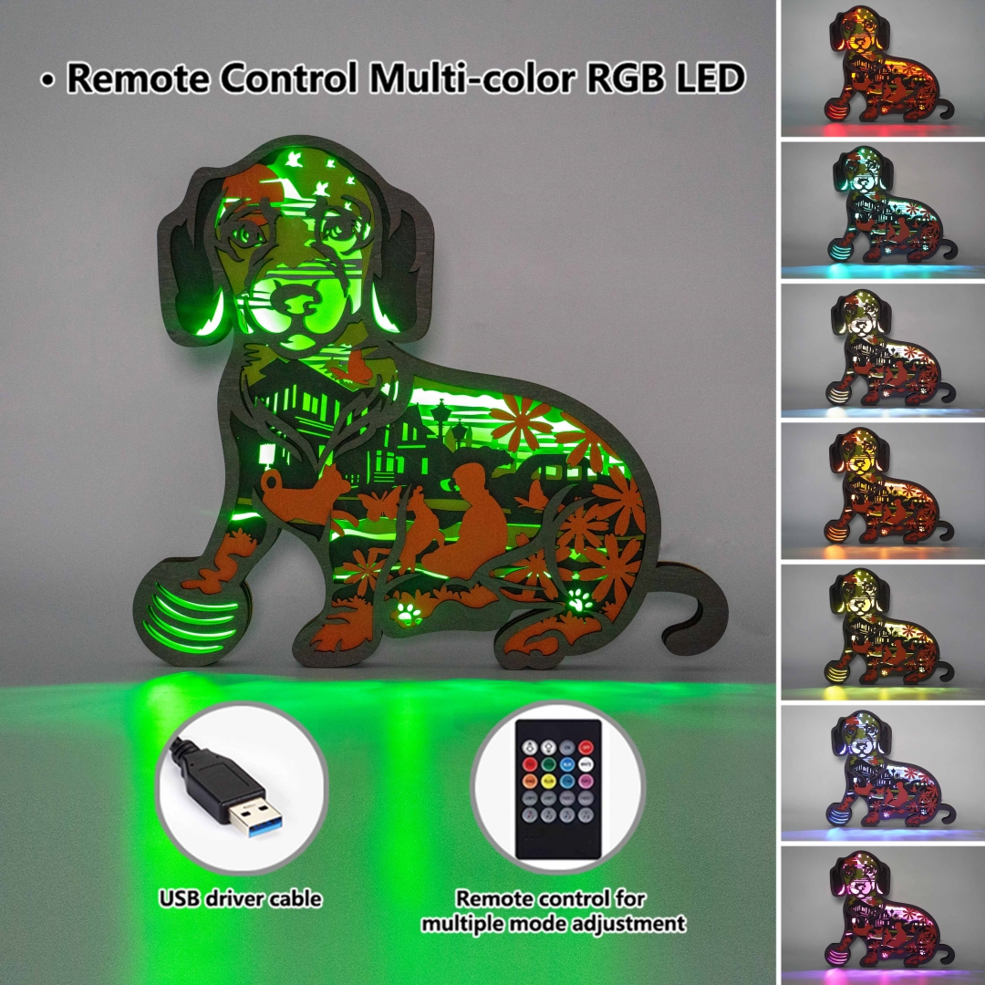 Dachshund 3D Wood Animal Statue Lamp with Voice Control and Remote Control