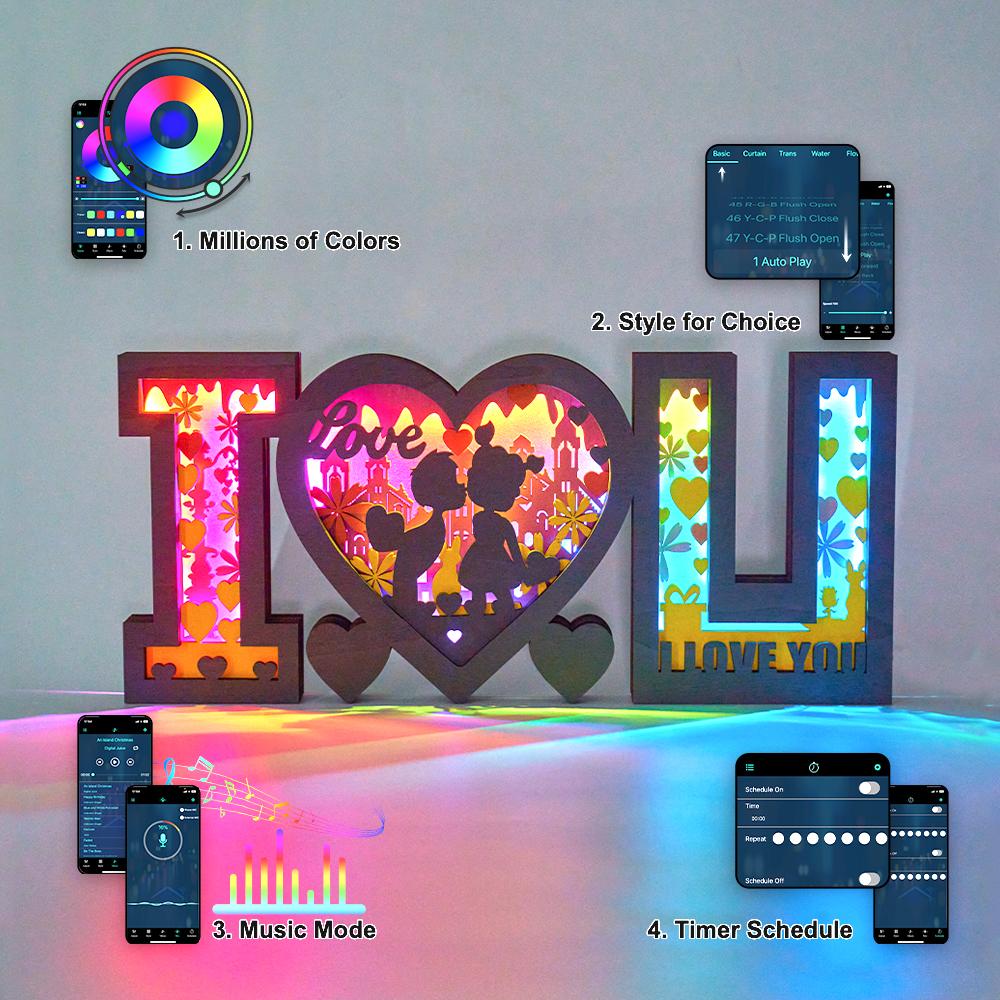 I❤️U I LOVE YOU Wood Romantic Statue Lamp with Voice Control and Remote Control