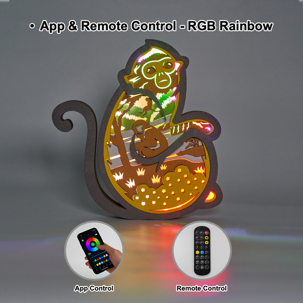 Rhinopithecus roxellana Wooden Night Light with App Control and Remote Control