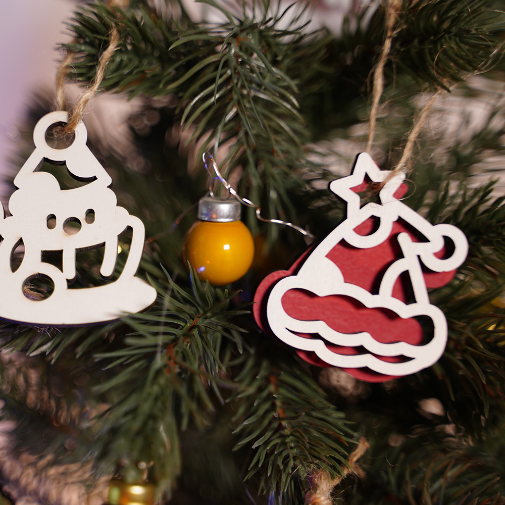Christmas Tree Decorations Craft Hanging Santa Elk Carving Ornaments