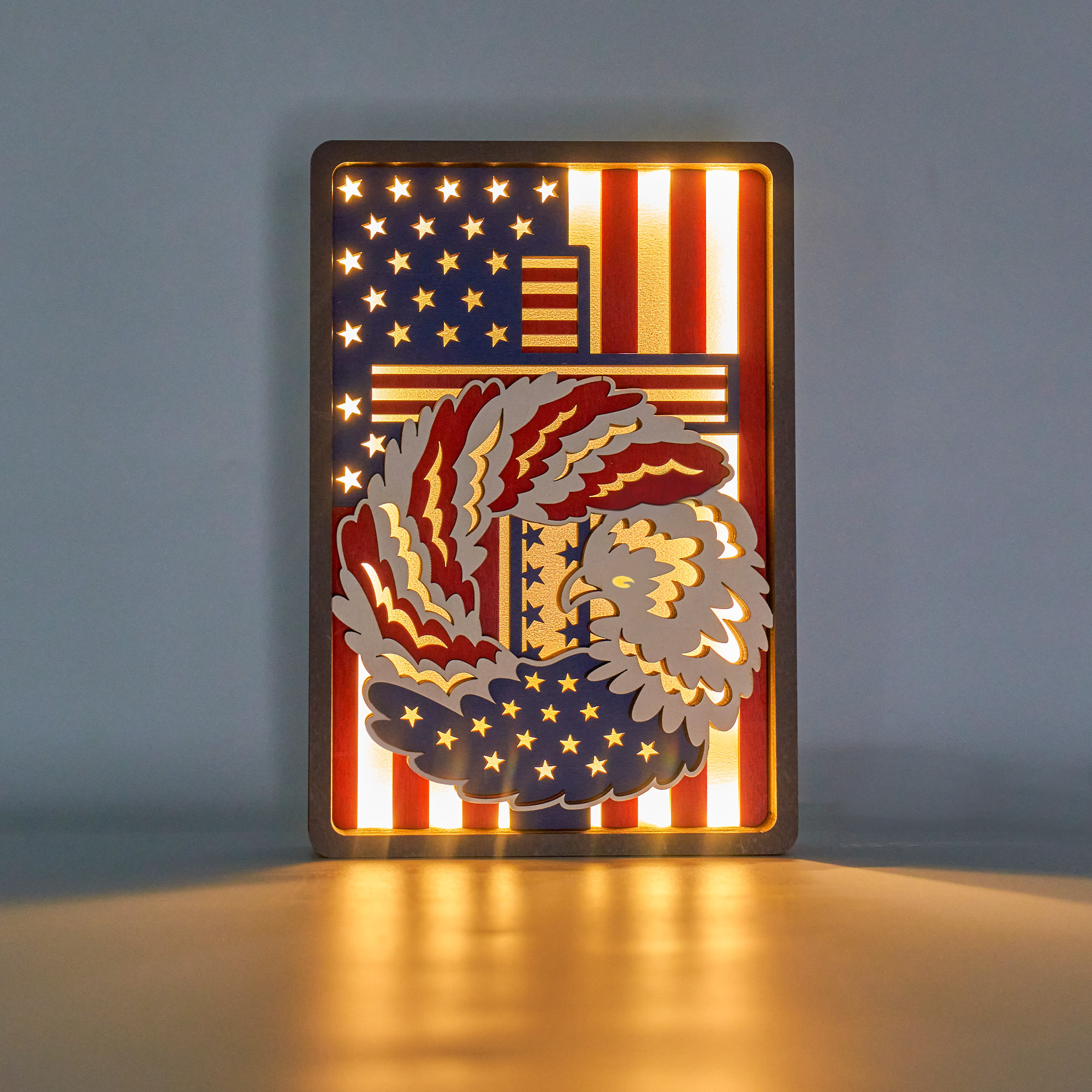 Eagle Wreath of Independence Day LED Wooden Night Light Gift for Festival Home Desktop Decor