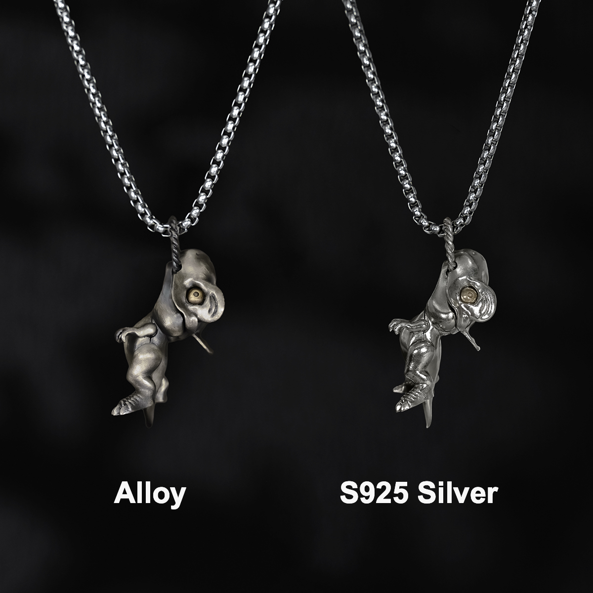 S925 Silver Artistic Dinosaur Retro Pendant with Moveable Limbs and Biteable Mouth