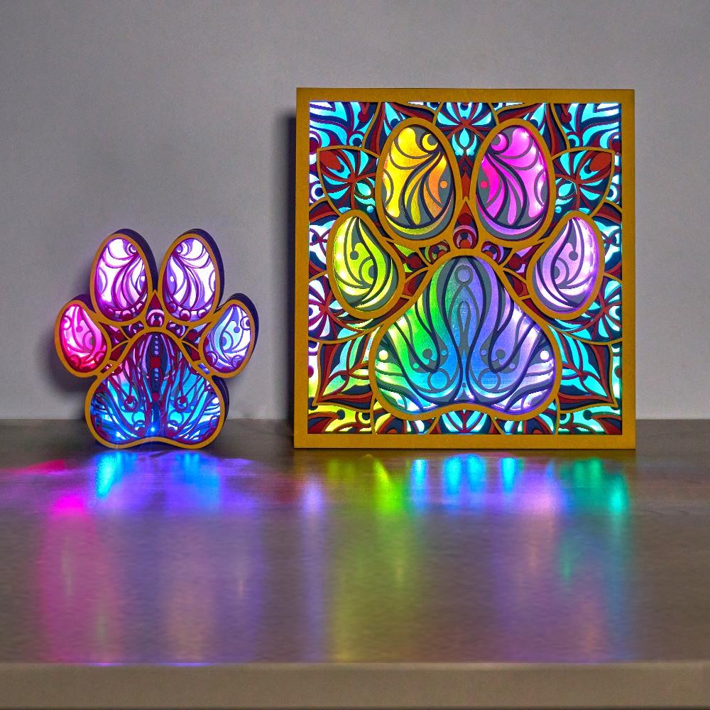 Paw Prints Wooden Night Light with APP Control and Remote Control