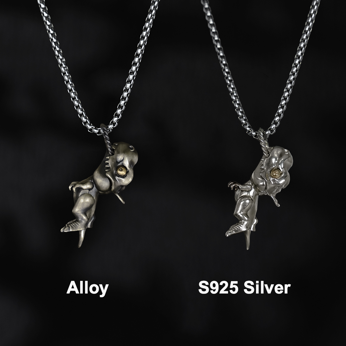 S925 Silver Artistic T-Rex Dino Retro Pendant with Moveable Limbs and Biteable Mouth