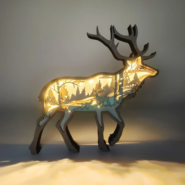 17.7 Inch Elk Wood Animal Statue Lamp with APP Control and Remote Control